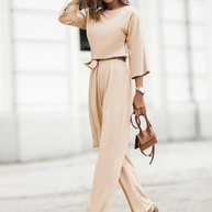 WW | Jumpsuit Weite Beinform Taillengürtel Dreiviertelärmel Elegante Passform