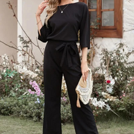WW | Jumpsuit Weite Beinform Taillengürtel Dreiviertelärmel Elegante Passform
