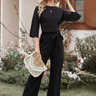WW | Jumpsuit Weite Beinform Taillengürtel Dreiviertelärmel Elegante Passform