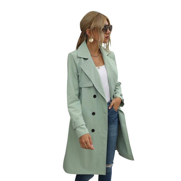 W&W Mode | Damen Midi Trenchcoat Jacke einfarbig mit zweireihigem Knopfsystem