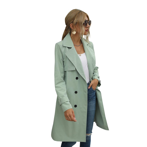 W&W Mode | Damen Midi Trenchcoat Jacke einfarbig mit zweireihigem Knopfsystem