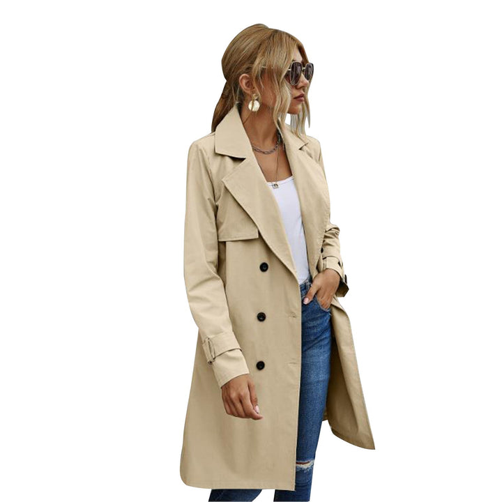 W&W Mode | Damen Midi Trenchcoat Jacke einfarbig mit zweireihigem Knopfsystem
