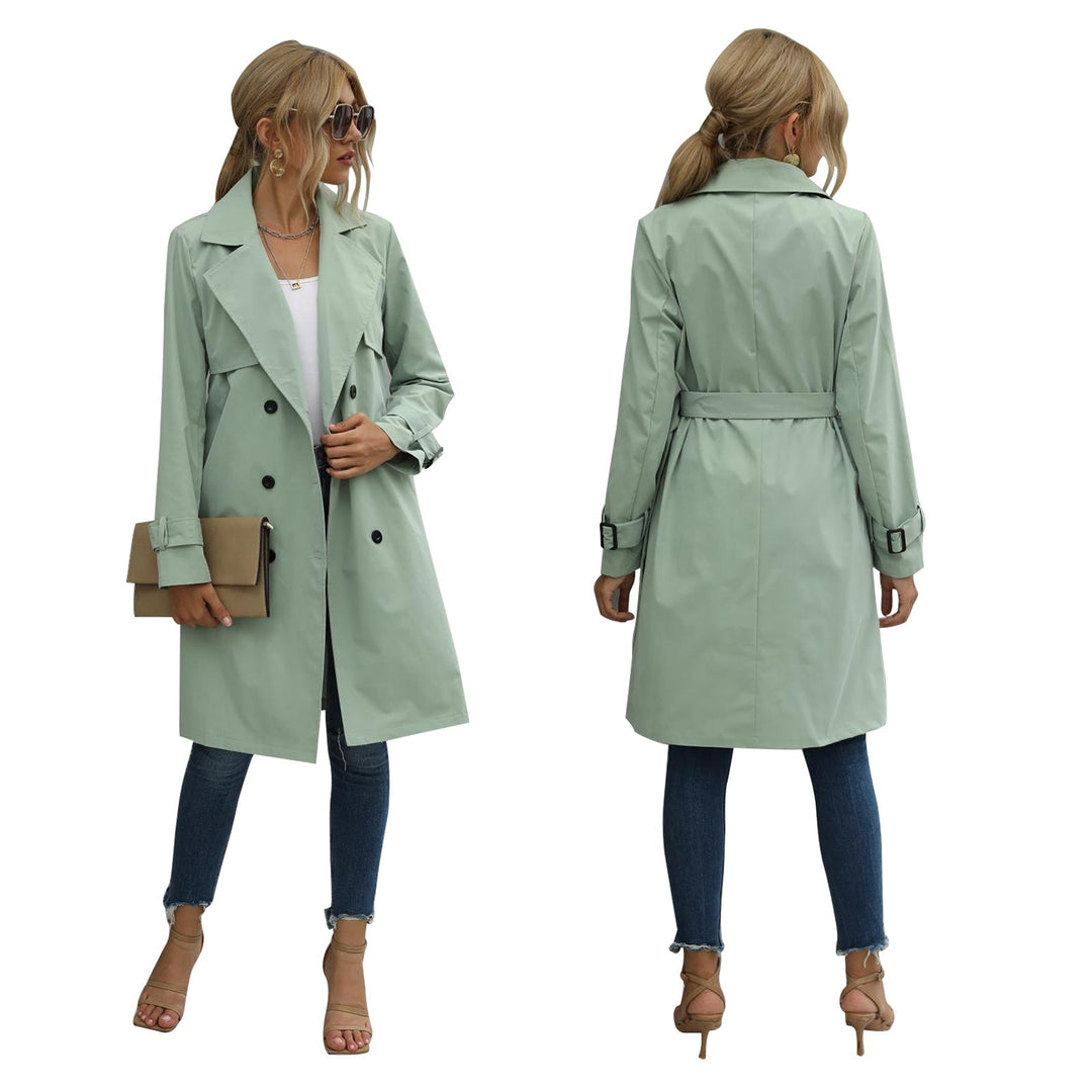 W&W Mode | Damen Midi Trenchcoat Jacke einfarbig mit zweireihigem Knopfsystem
