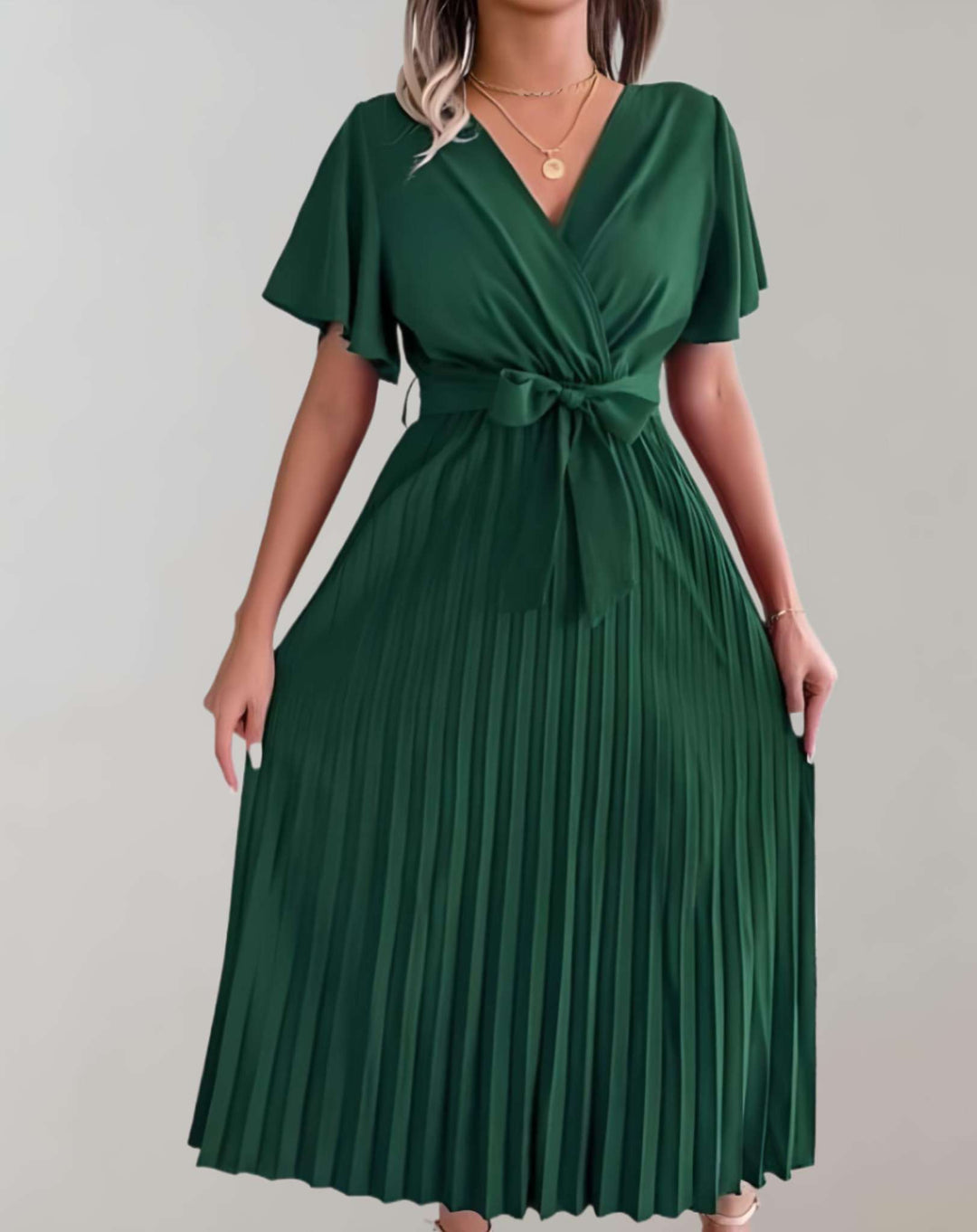 W&W Mode | Plissiertes Kleid Mit Weiten Kurzen Ärmeln Und Schleifenband Kleid