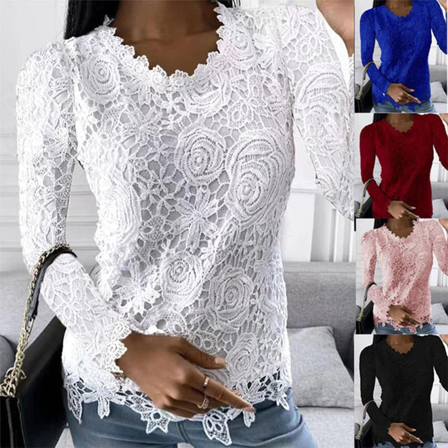 WW | Elegante Bluse mit Langen Ärmeln und Spitze für Damen