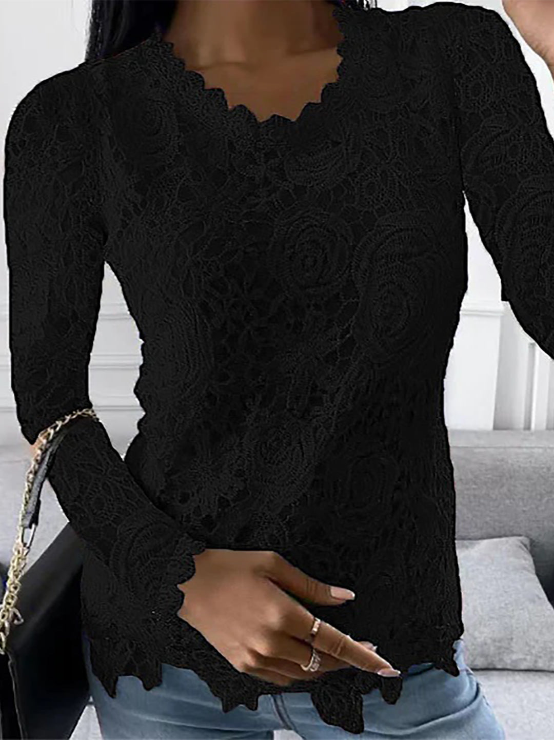 WW | Elegante Bluse mit Langen Ärmeln und Spitze für Damen