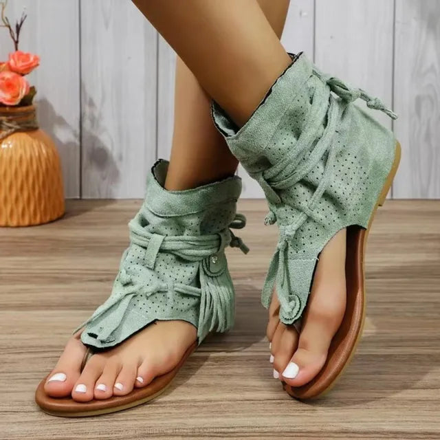 W&W Mode | Retro Vintage Wildleder Frauen Sandalen
