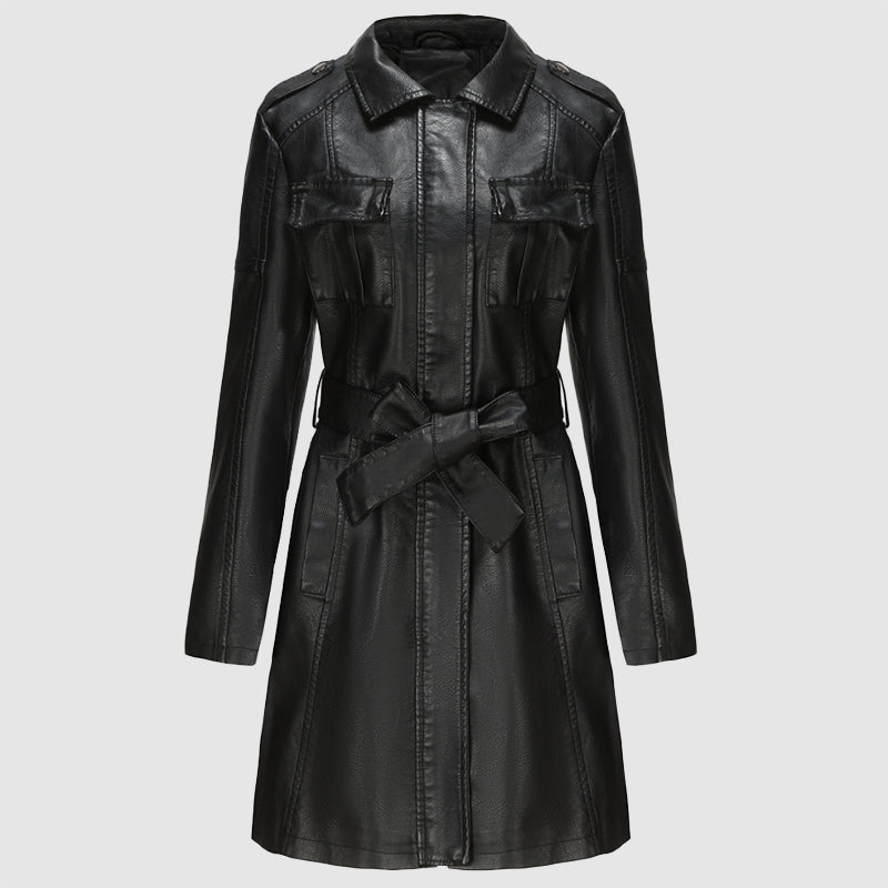 WW | Lederjacke in Mittlerer Länge Für Damen Mit Gürtel