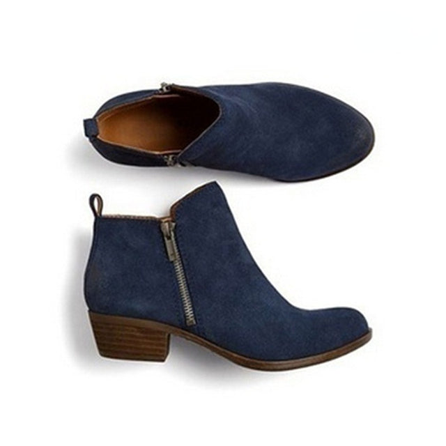 WW | Blockabsatz Niedriger Absatz Lederstiefel Damenstiefel