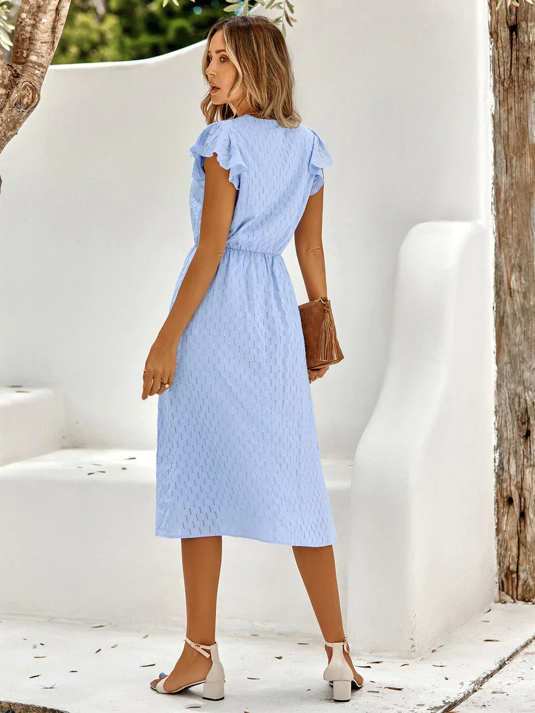 WW | Elegantes Baumwollkleid mit Flatternden Ärmel