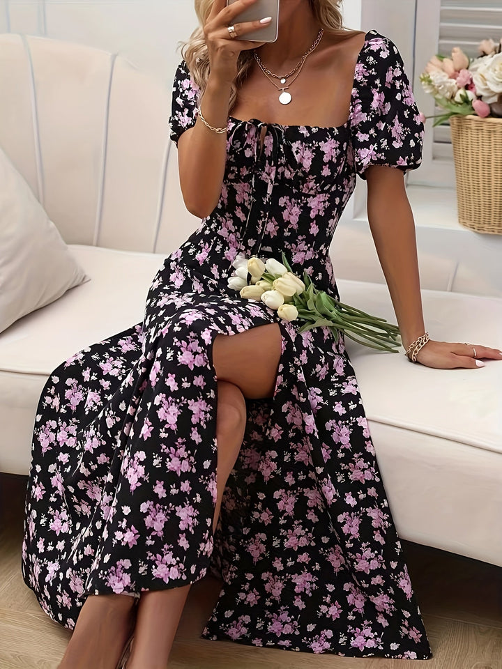 W&W Mode | Elegantes Blumenkleid Mit Schlitz Und Puffärmeln Perfekt Für Frühling & Sommer