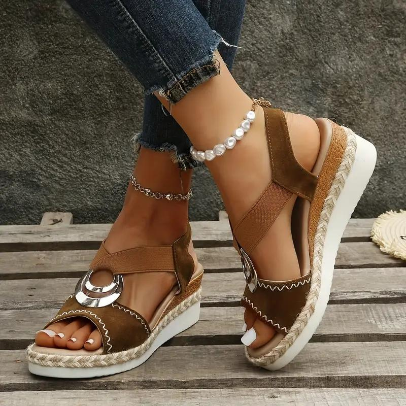 WW | Sandalen, Plateau, elastischer Riemen, Keilsandalen, Schuhe für den Sommer