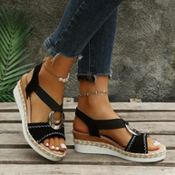 WW | Sandalen, Plateau, elastischer Riemen, Keilsandalen, Schuhe für den Sommer