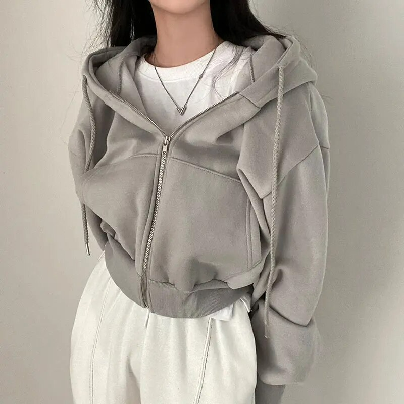 Wolff | Cropped Hoodie Übergroßer Kapuzenpullover mit Reißverschluss für Frauen