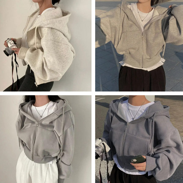 Wolff | Cropped Hoodie Übergroßer Kapuzenpullover mit Reißverschluss für Frauen