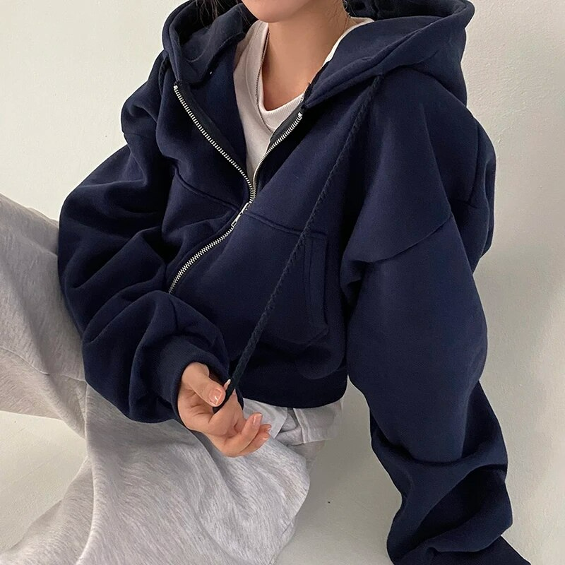 Wolff | Cropped Hoodie Übergroßer Kapuzenpullover mit Reißverschluss für Frauen