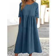 WW | Atmungsaktives Baumwoll Leinen Midi Kleid