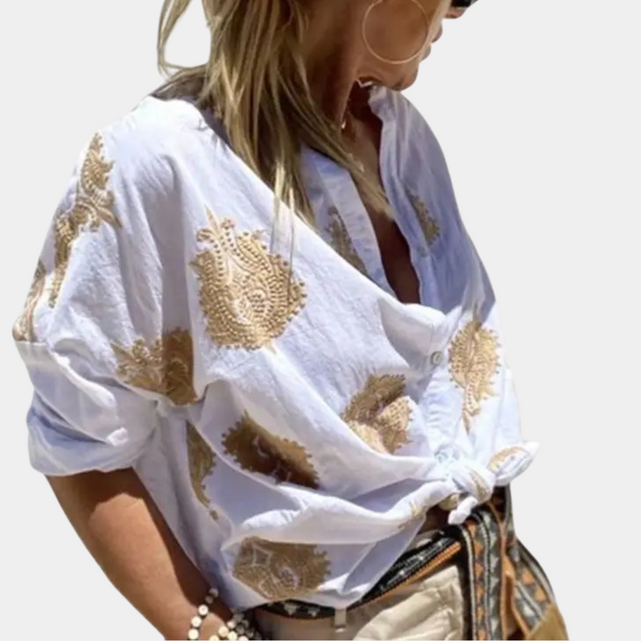 W&W Mode | Gestickte Boho Chic Baumwollbluse für Damen