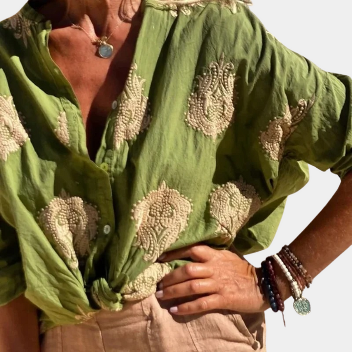 W&W Mode | Gestickte Boho Chic Baumwollbluse für Damen