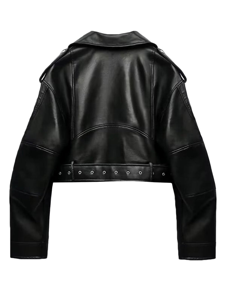 W&W Mode | Gekürzte Bikerjacke Aus Kunstleder Mit Gürtel