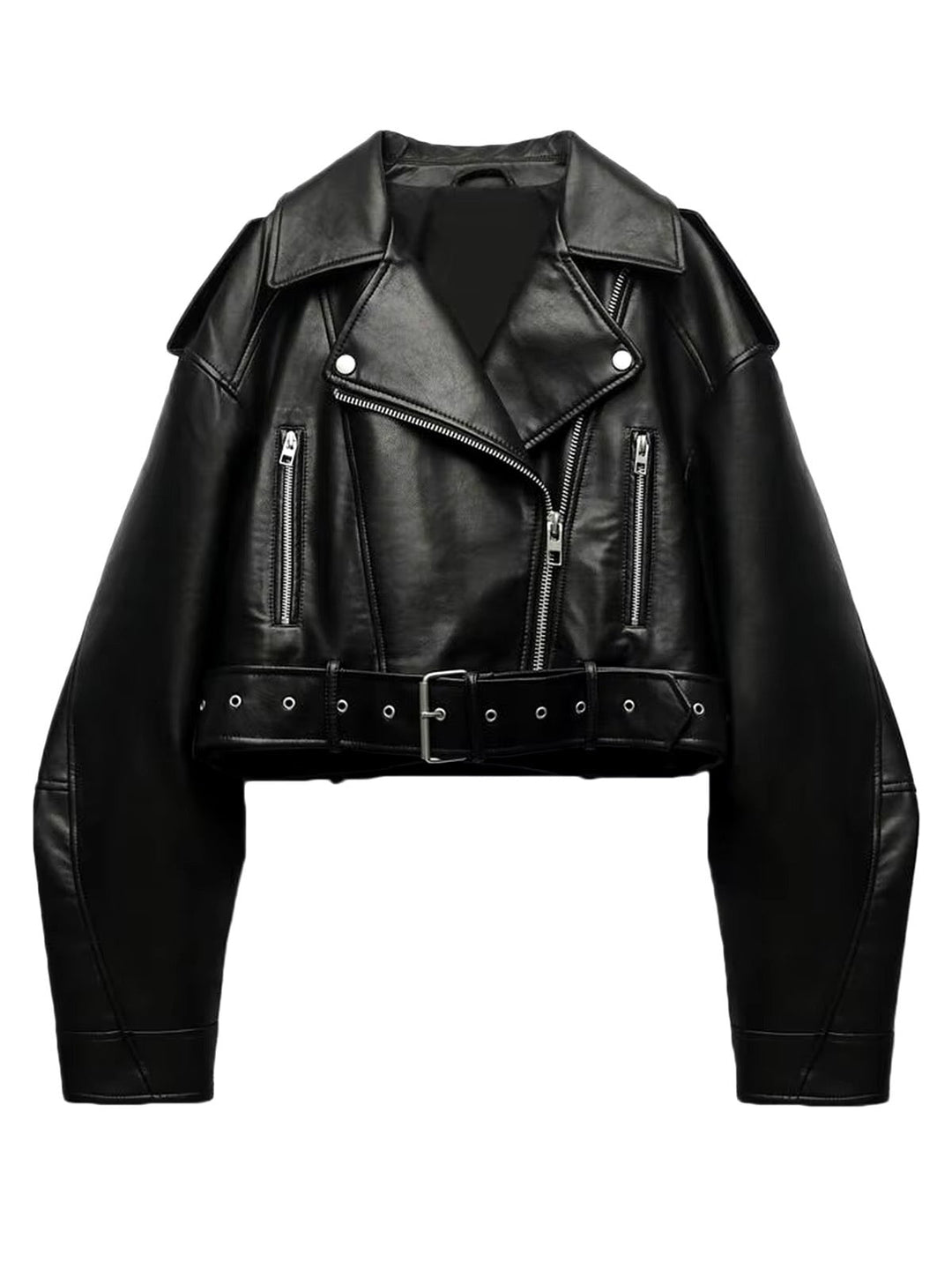 W&W Mode | Gekürzte Bikerjacke Aus Kunstleder Mit Gürtel
