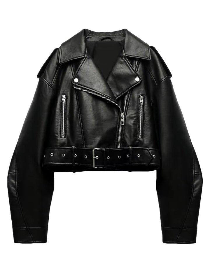 W&W Mode | Gekürzte Bikerjacke Aus Kunstleder Mit Gürtel