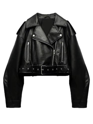 W&W Mode | Gekürzte Bikerjacke Aus Kunstleder Mit Gürtel