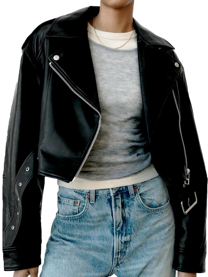 W&W Mode | Gekürzte Bikerjacke Aus Kunstleder Mit Gürtel