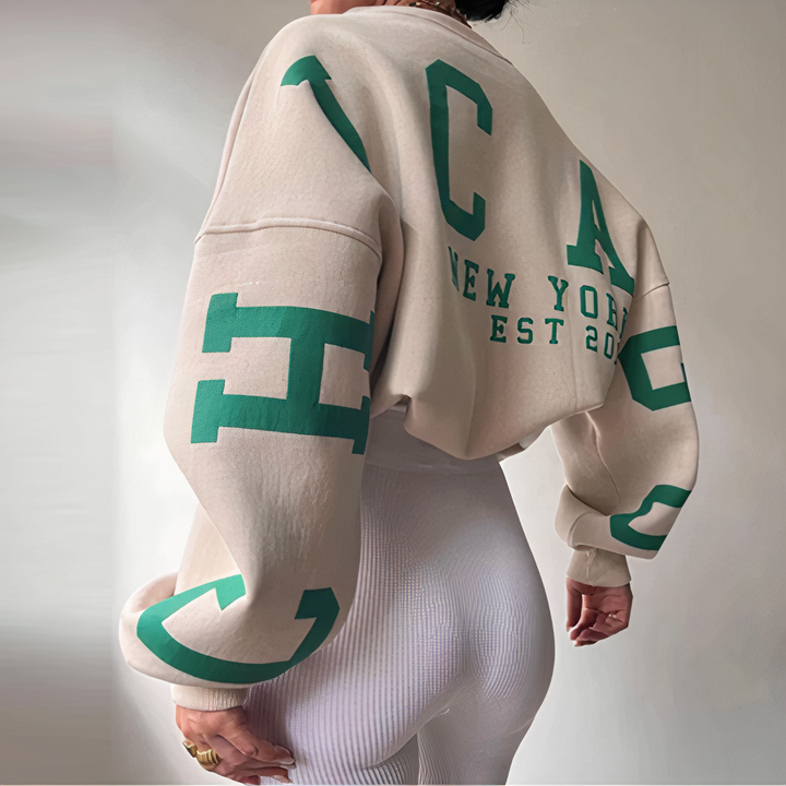 W&W Mode - Langarm-Sweatshirt mit bedruckten Buchstaben und Rundhalsausschnitt für Frauen
