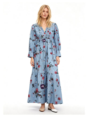 W&W Mode | Gemustertes Gedrucktes Langärmeliges Plissiertes Kleid