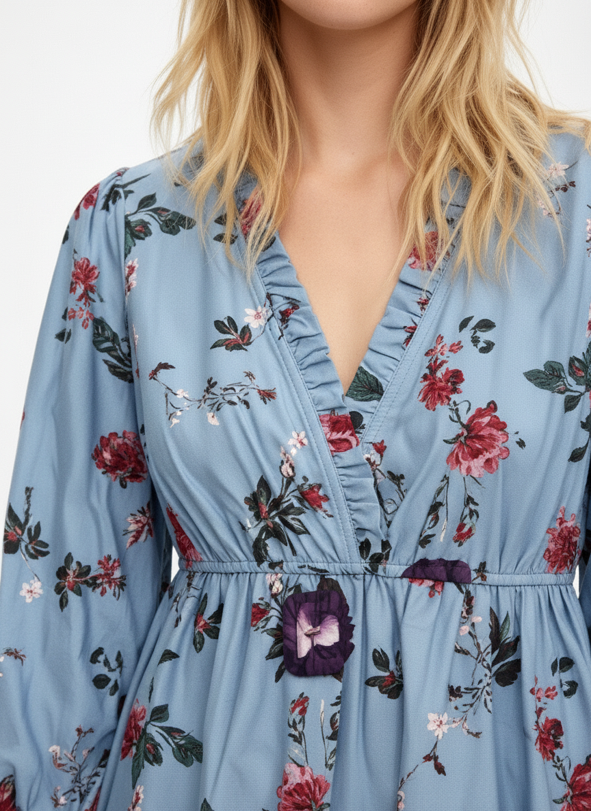 W&W Mode | Gemustertes Gedrucktes Langärmeliges Plissiertes Kleid