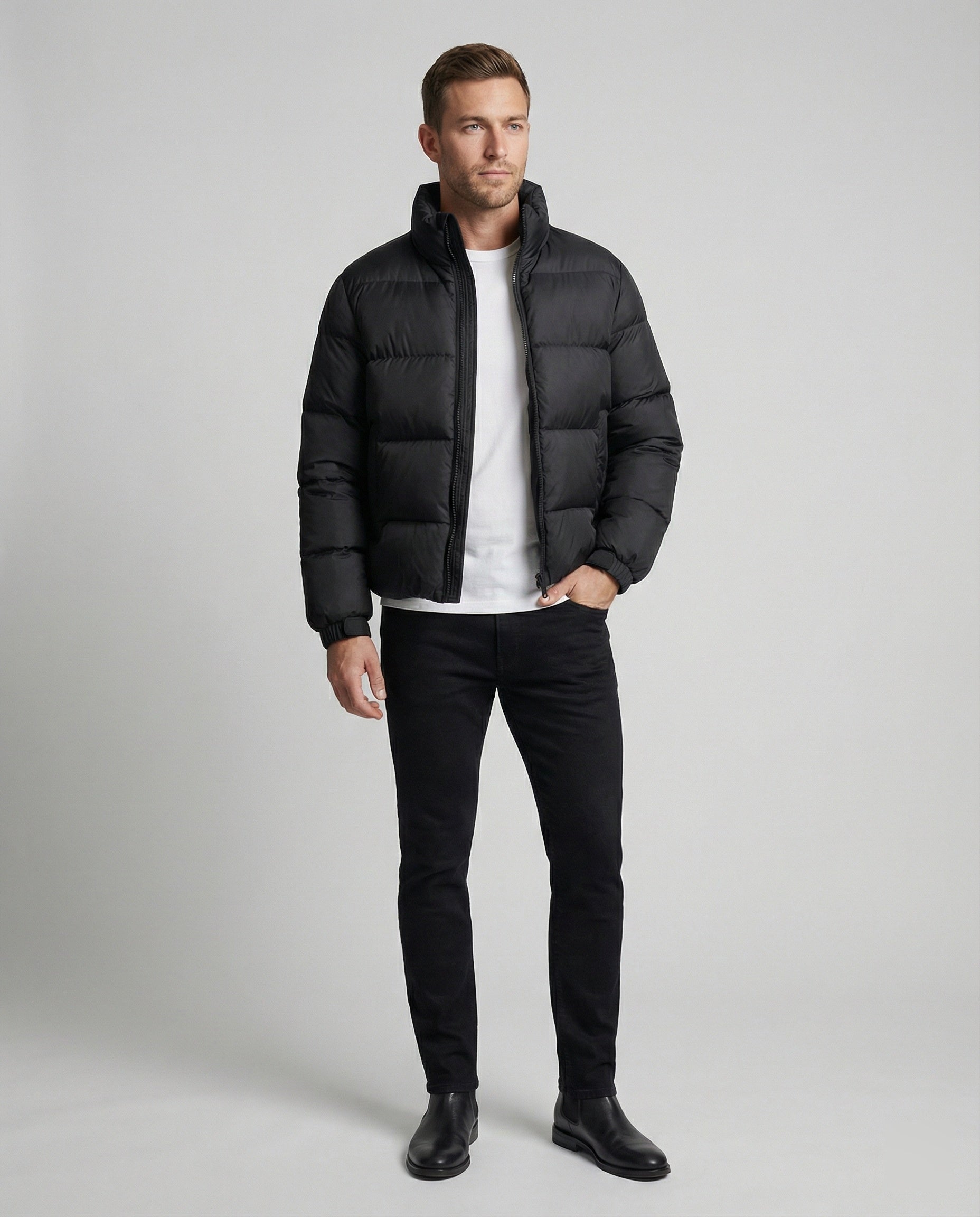 Herren Pufferjacke aus Entenfedern mit Wärme & Kapuze | WW