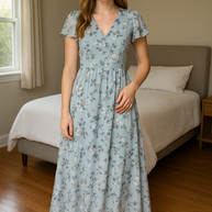 Blumiges Maxikleid mit V-Ausschnitt