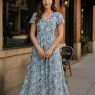 Blumiges Maxikleid mit V-Ausschnitt