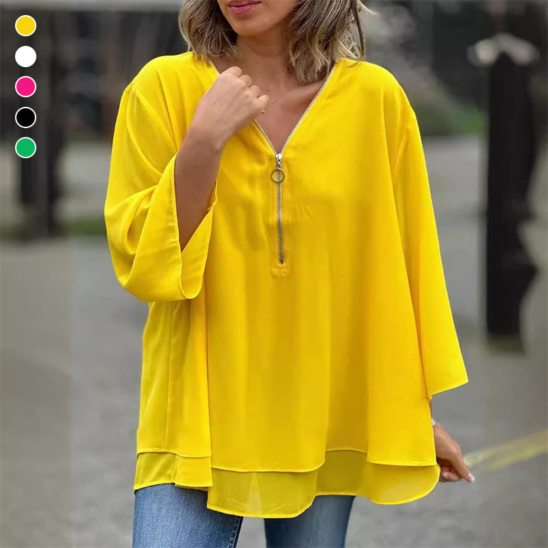 WW | Chiffon Reißverschlussoberteil V-Ausschnitt