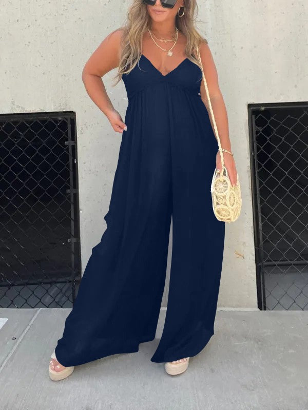 WW | Jumpsuit mit V-Ausschnitt und Breiten Trägern