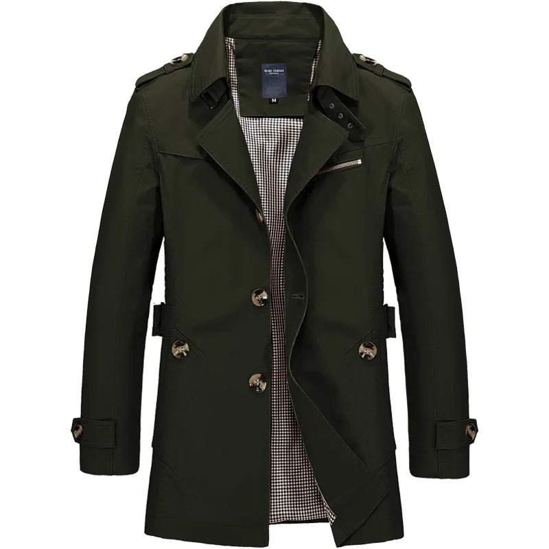 WW | Elegante Schlanke Herren Trenchcoat Mit Knopfverschluss