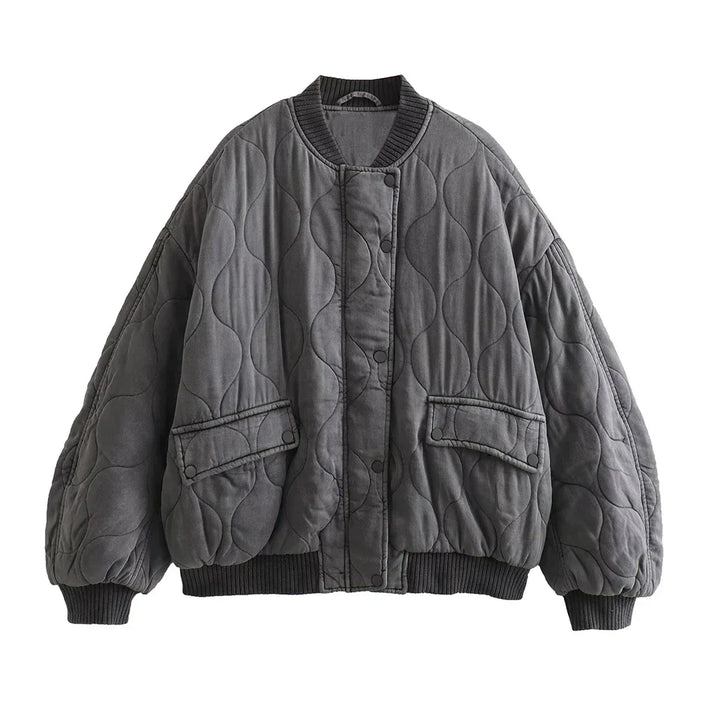 W&W Mode | Lockere Graue Bomberjacke Für Damen