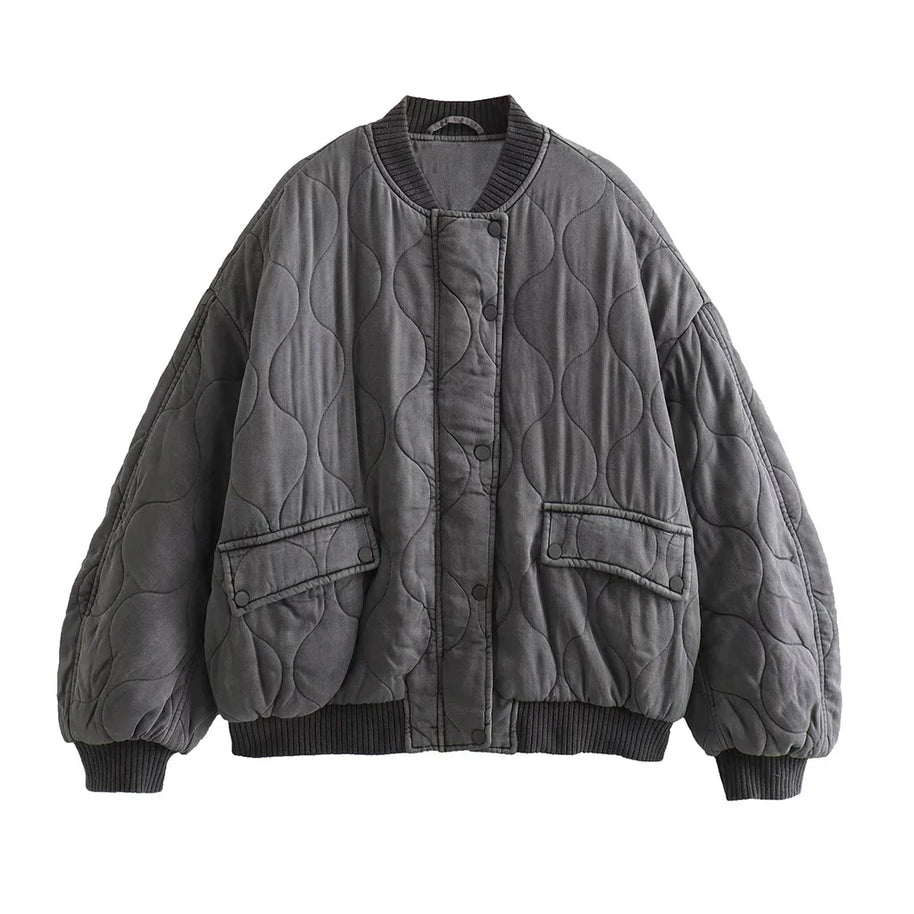 WW | Lockere Graue Bomberjacke Für Damen