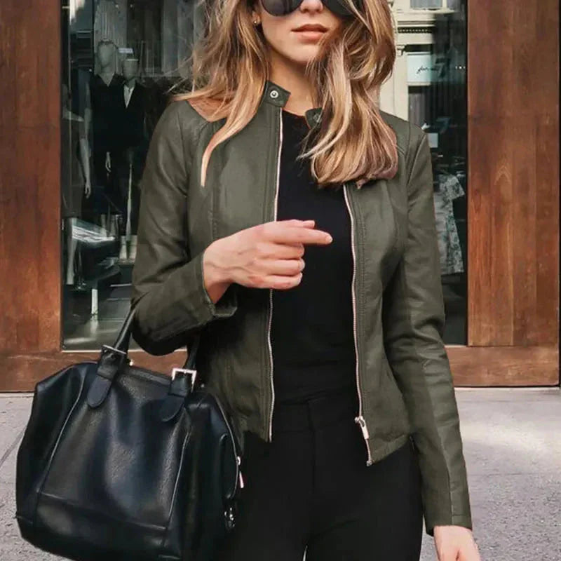 WW | Mode Faux Weiches Pu Lederjacken Herbst Kurze Jacke Motorrad Lederjacken Frauen Schlanke Pu Jacke Oberbekleidung