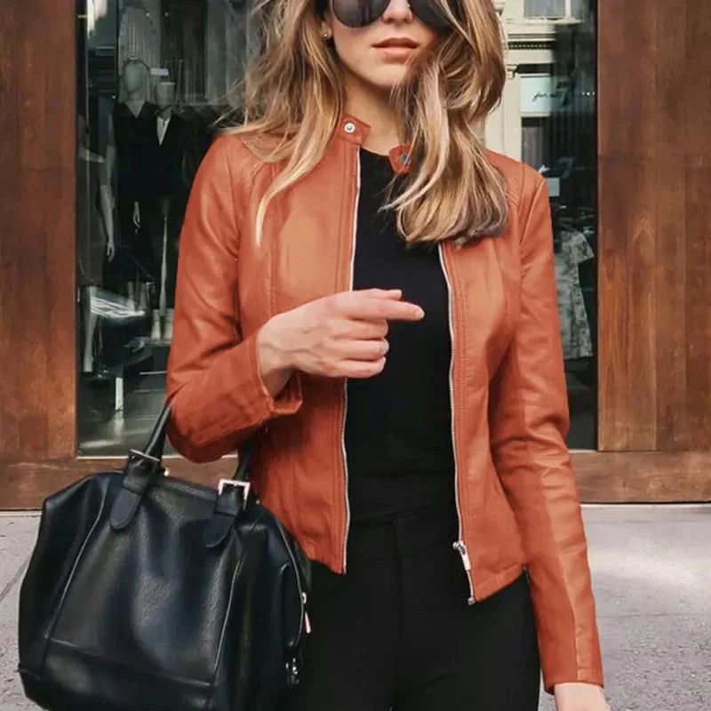 WW | Mode Faux Weiches Pu Lederjacken Herbst Kurze Jacke Motorrad Lederjacken Frauen Schlanke Pu Jacke Oberbekleidung