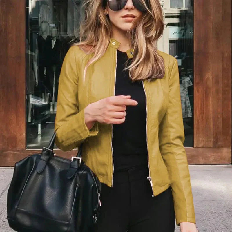 WW | Mode Faux Weiches Pu Lederjacken Herbst Kurze Jacke Motorrad Lederjacken Frauen Schlanke Pu Jacke Oberbekleidung