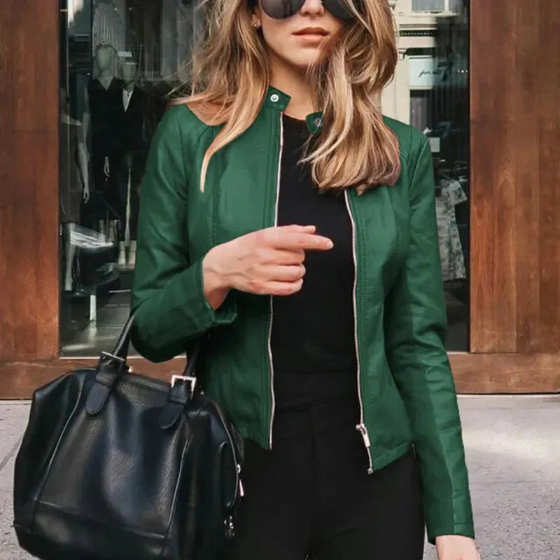 WW | Mode Faux Weiches Pu Lederjacken Herbst Kurze Jacke Motorrad Lederjacken Frauen Schlanke Pu Jacke Oberbekleidung
