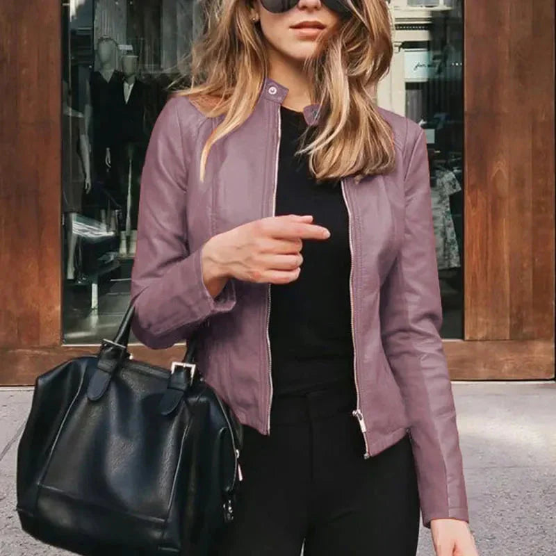 WW | Mode Faux Weiches Pu Lederjacken Herbst Kurze Jacke Motorrad Lederjacken Frauen Schlanke Pu Jacke Oberbekleidung