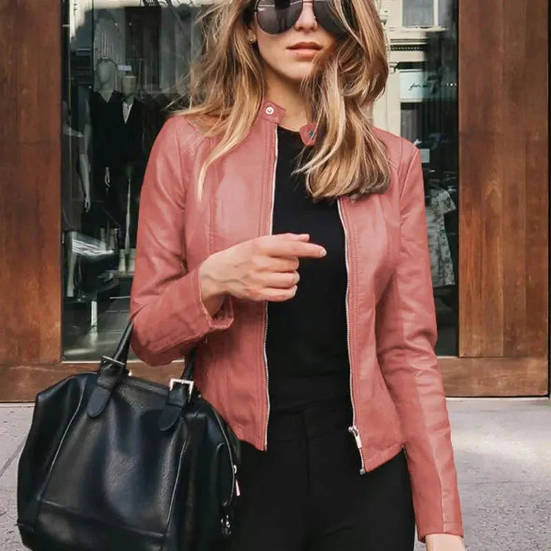 WW | Mode Faux Weiches Pu Lederjacken Herbst Kurze Jacke Motorrad Lederjacken Frauen Schlanke Pu Jacke Oberbekleidung