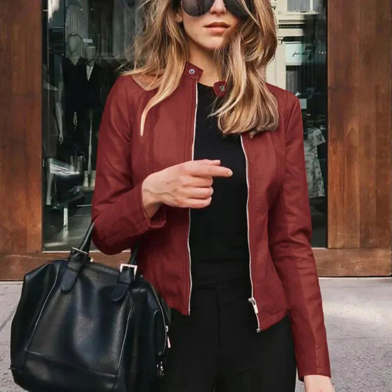 WW | Mode Faux Weiches Pu Lederjacken Herbst Kurze Jacke Motorrad Lederjacken Frauen Schlanke Pu Jacke Oberbekleidung