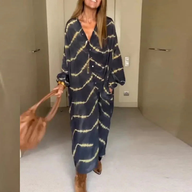 WW | Weinlese V-ausschnitt Maxikleid