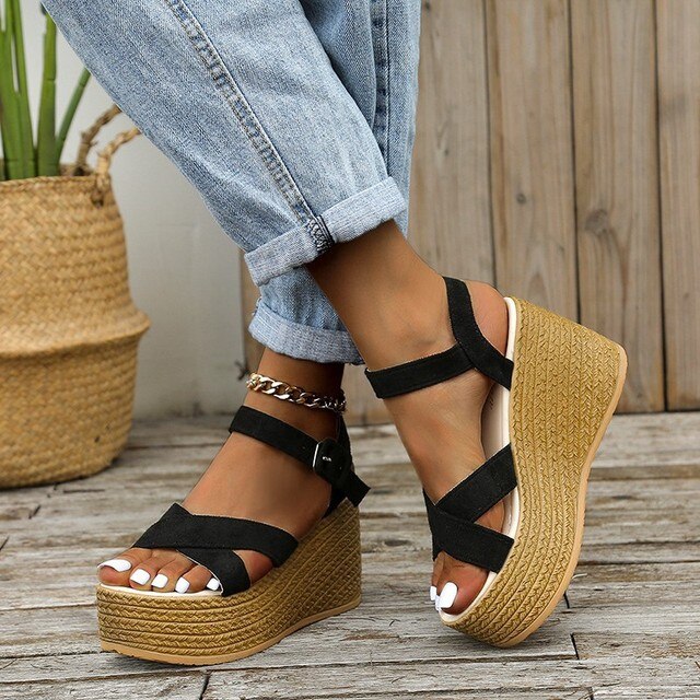 WW | Bequeme Trendy Keilabsatz Damen Sandalen Mit Hohem Absatz