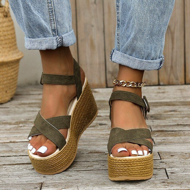 WW | Bequeme Trendy Keilabsatz Damen Sandalen Mit Hohem Absatz