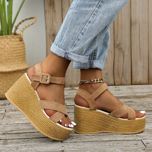 WW | Bequeme Trendy Keilabsatz Damen Sandalen Mit Hohem Absatz